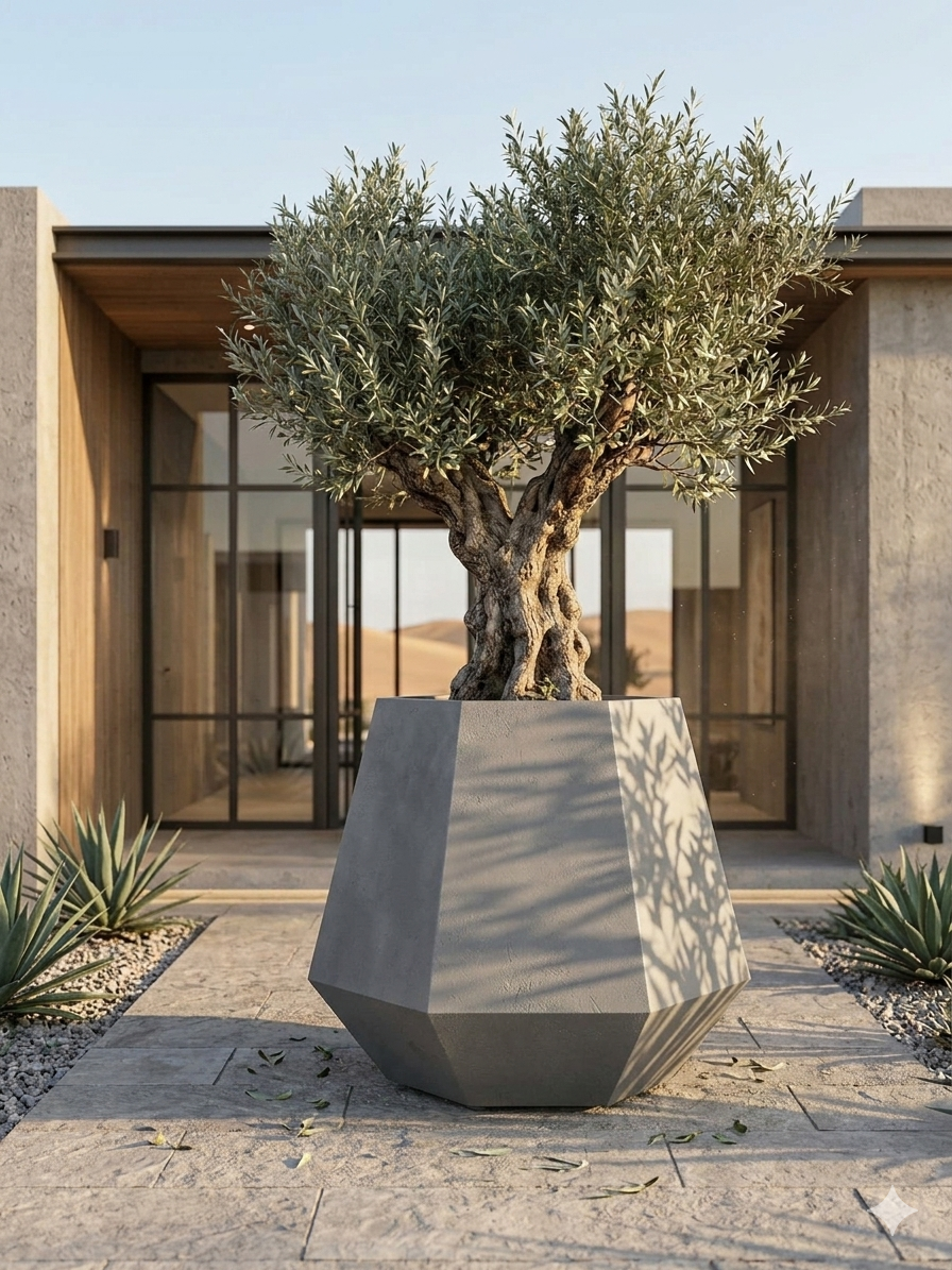 Faceted Geo Fiberglass Planter – Luxury Outdoor Statement Pot, 1.5 Meter Height