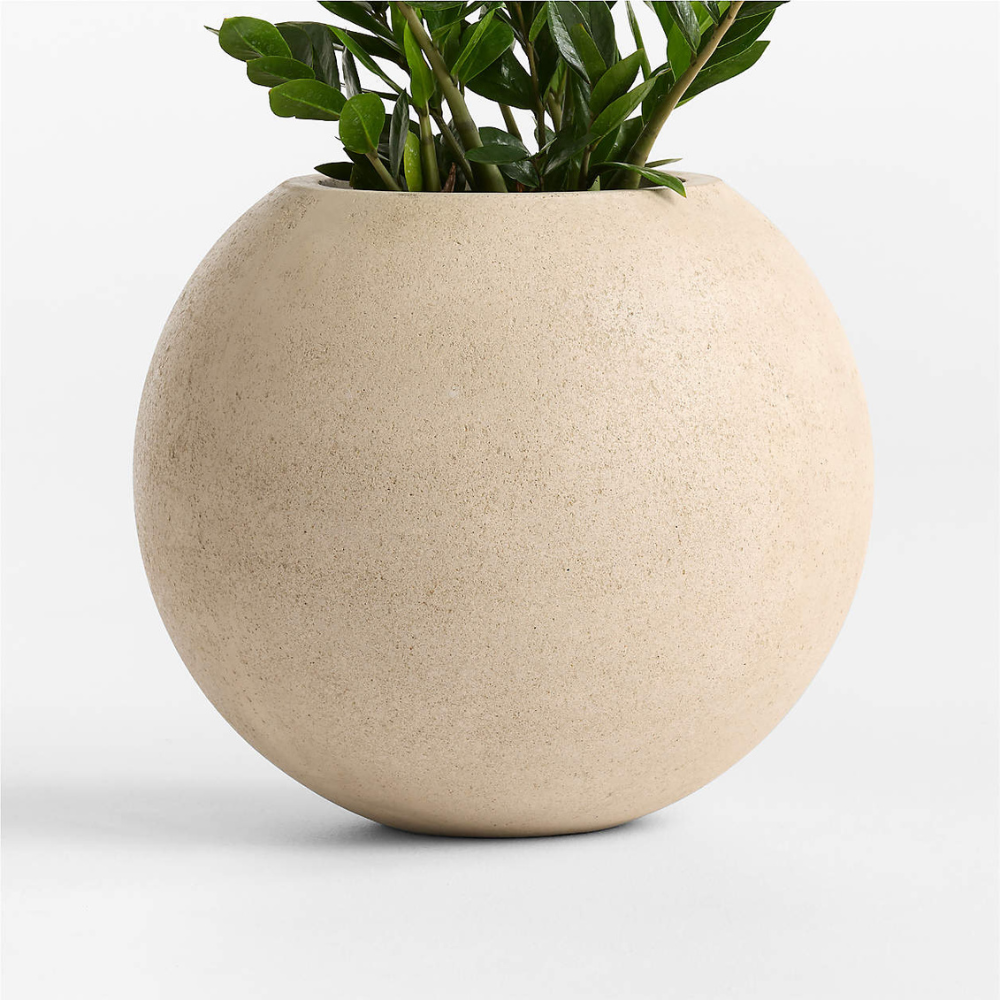 Sand Beige Round Fiberglass Planter – Modern Sphere Plant Pot Made in UAE