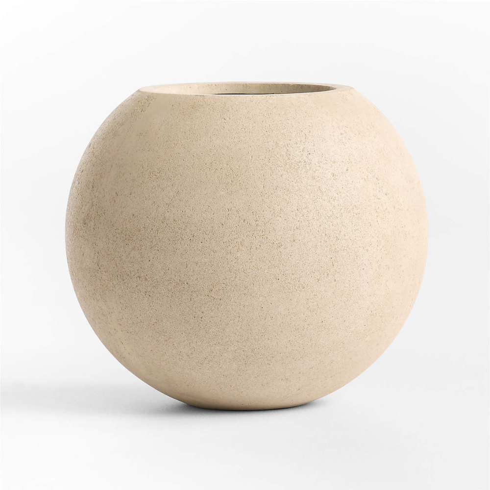 Sand Beige Round Fiberglass Planter – Modern Sphere Plant Pot Made in UAE
