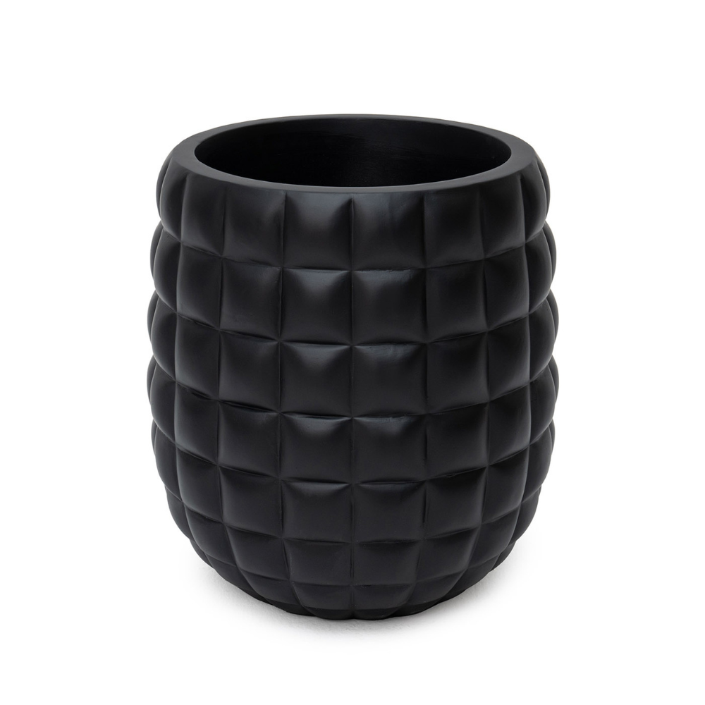 Quilted Black Planter – Modern Textured Pot