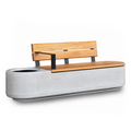 Outdoor Fiberglass Planter Bench with Wooden Backrest – Modern Garden Seating Made in UAE