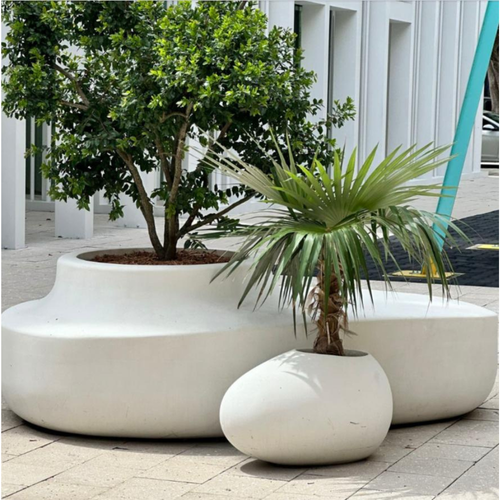 Curve White Fiberglass Twin Planter – Sculptural Modern Outdoor Planter Made in UAE