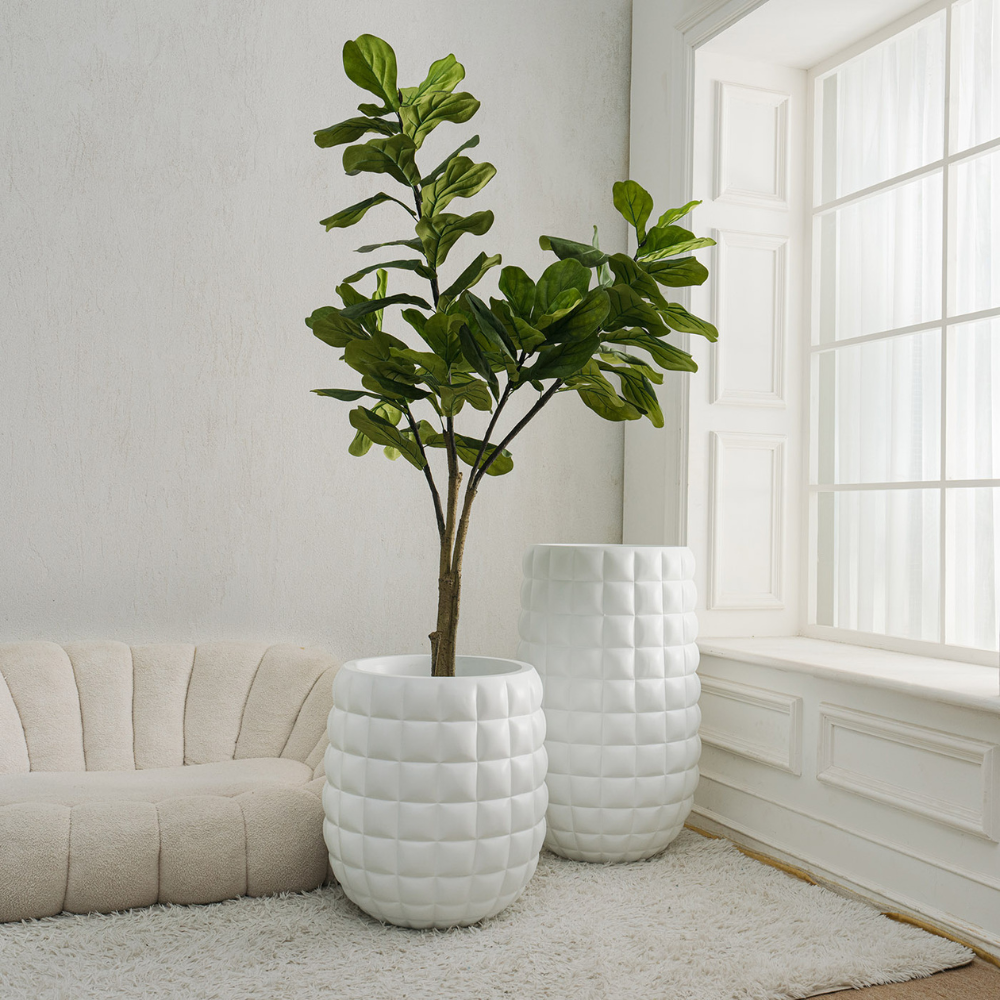 Quilted Black Planter – Modern Textured Pot
