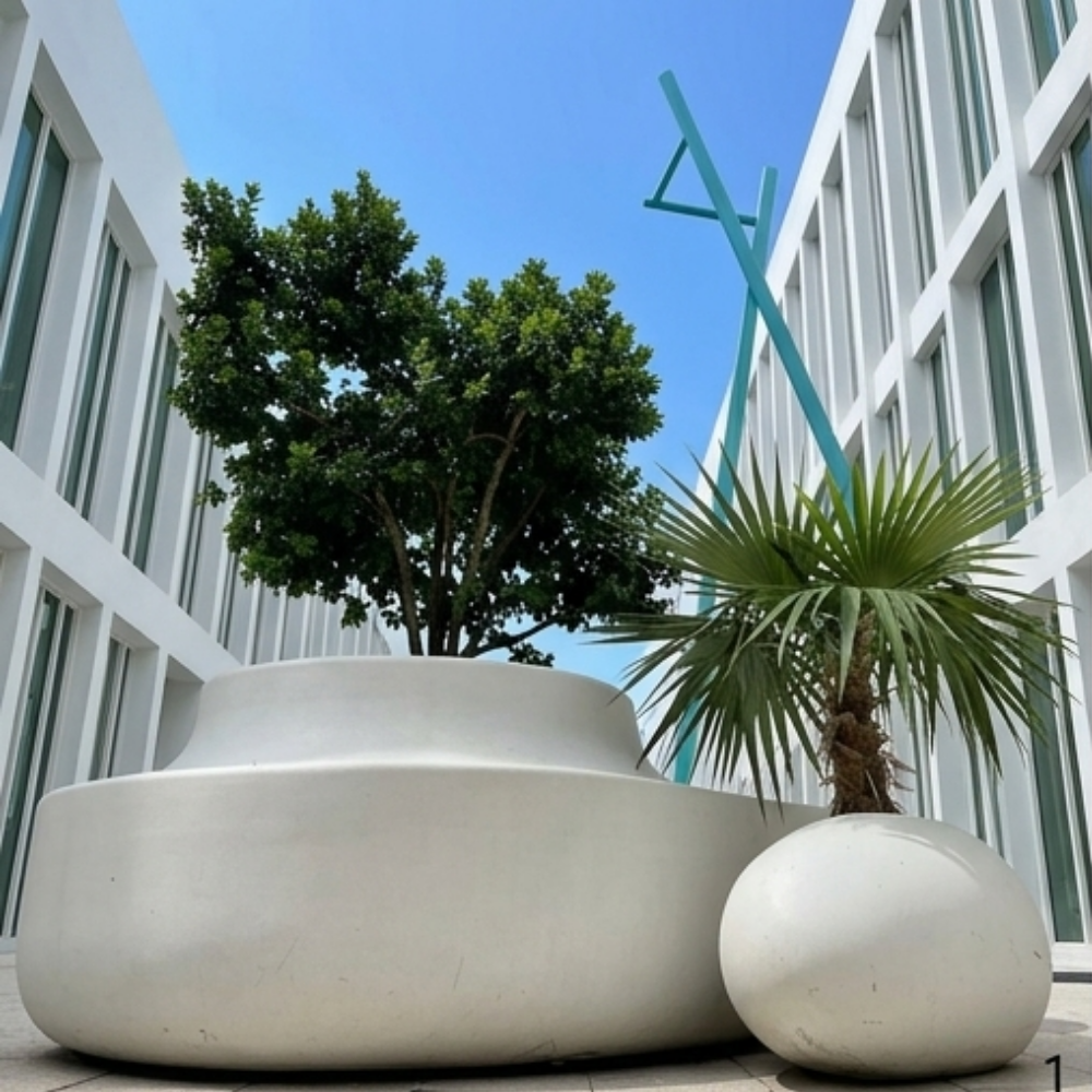 Curve White Fiberglass Twin Planter – Sculptural Modern Outdoor Planter Made in UAE