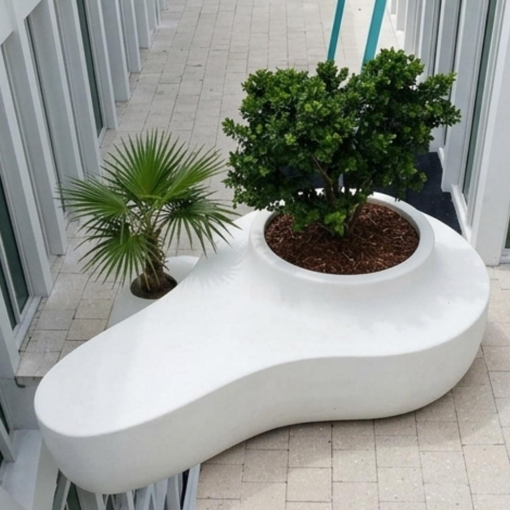 Curve White Fiberglass Twin Planter – Sculptural Modern Outdoor Planter Made in UAE