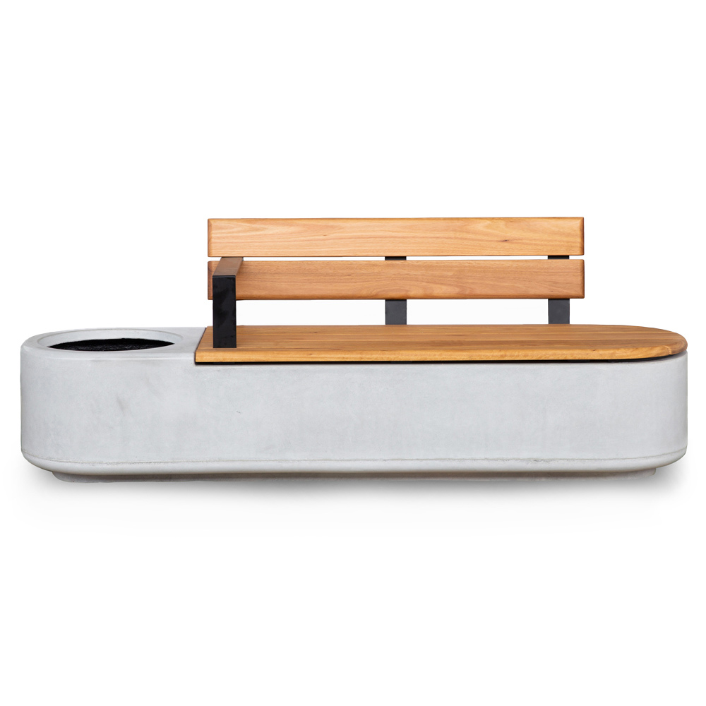 Outdoor Fiberglass Planter Bench with Wooden Backrest – Modern Garden Seating Made in UAE
