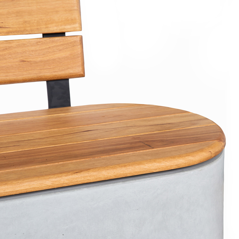 Outdoor Fiberglass Planter Bench with Wooden Backrest – Modern Garden Seating Made in UAE