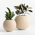 Sand Beige Round Fiberglass Planter – Modern Sphere Plant Pot Made in UAE