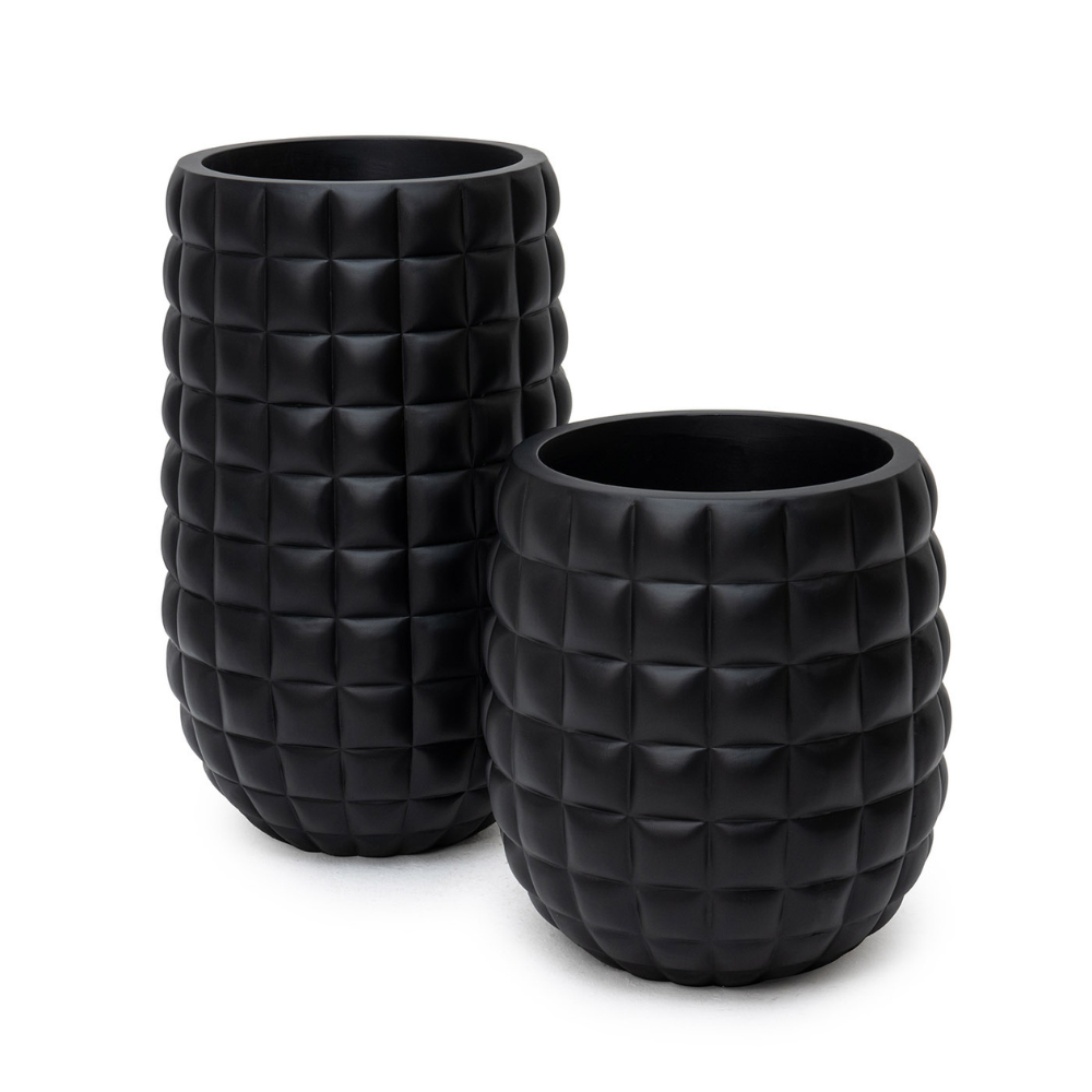 Quilted Black Planter – Modern Textured Pot