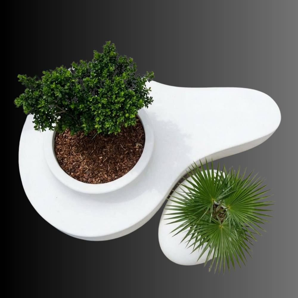 Curve White Fiberglass Twin Planter – Sculptural Modern Outdoor Planter Made in UAE